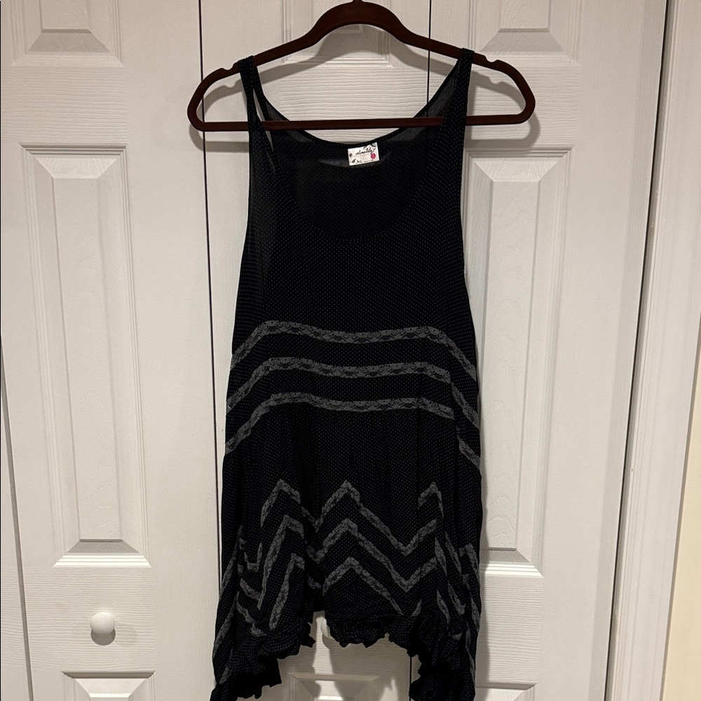 Free People Black and Gray Polka Dot Top
